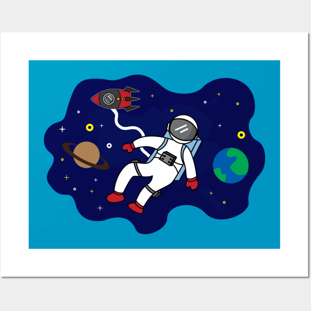 happy astronaut in space Wall Art by Quenini